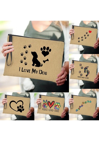 Q03438-A012BR-S Stili I Love My Dog Print Kadın Kozmetik Çantaları Barış Love Dogs Sevimli Paws Fermuar Makyaj Çantası Seyahat Tuvalet Saklama Çantası Büyük Kapasiteli (Yurt Dışından) fiyatları