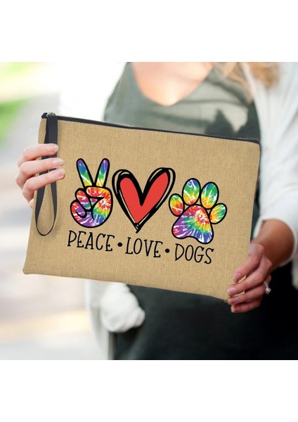 Q03438-A012BR-S Stili I Love My Dog Print Kadın Kozmetik Çantaları Barış Love Dogs Sevimli Paws Fermuar Makyaj Çantası Seyahat Tuvalet Saklama Çantası Büyük Kapasiteli (Yurt Dışından) fırsatları