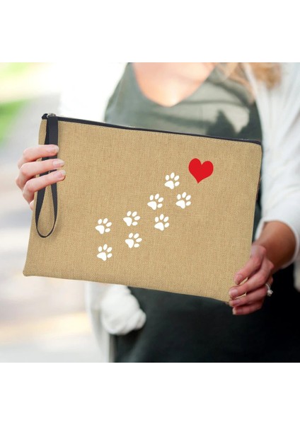 Q03438-A012BR-S Stili I Love My Dog Print Kadın Kozmetik Çantaları Barış Love Dogs Sevimli Paws Fermuar Makyaj Çantası Seyahat Tuvalet Saklama Çantası Büyük Kapasiteli (Yurt Dışından) indirimleri