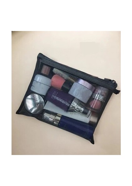 L 29X19CM Stili Ortable Örgü Makyaj Tutucu Çanta Durumda Siyah Kadın Kızlar Örgü Kozmetik Çanta Fırçalar Araçları Ruj Kılıfı Kız Güzellik Çantası (Yurt Dışından)