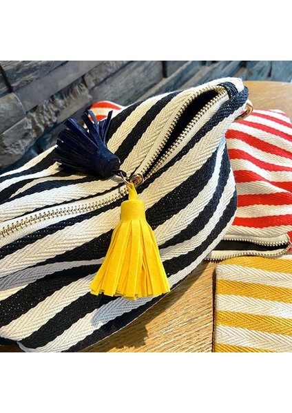 Kırmızı Stil Kozmetik Çantası Kadın Çizgili Makyaj Çantası Organizatör Kore Püskül Kozmetik Çantası Necesserie Seyahat Tuvalet Çantası Tuval Güzellik Çantası (Yurt Dışından) indirimleri