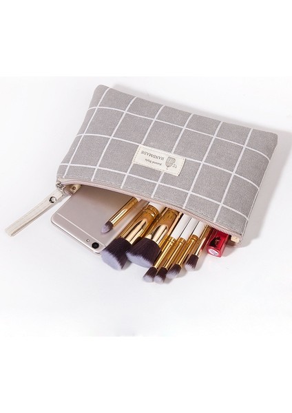 F Stili Etya Kadın Ekose Makyaj Çantası Sevimli Kozmetik Makyaj Çantası Seyahat Bayanlar Fermuar Tuvalet Kalem Çanta Organizatör Çanta Kılıfı Çanta (Yurt Dışından) fırsatları