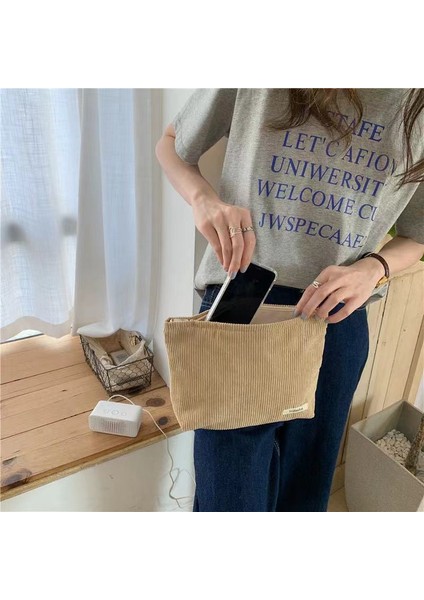 Açık Pembe Tarzı Kadife Taşınabilir Kozmetik Çantaları Kadın Fermuar Makyaj Çantası Retro Basit Yıkama Kılıfları Kadın Pratik Depolama Tuvalet Organizatör (Yurt Dışından) fırsatları