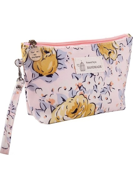 Pembe Çiçek Stili Fudeam Polyester Gül Çiçek Kuş Desen Kadın Kozmetik Çantası Tuvalet Eşyaları Depolama Organize Su Geçirmez Makyaj Çantası Taşınabilir Yıkama Torbası (Yurt Dışından)