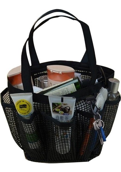 Siyah Stil Erkek Taşınabilir Örgü Duş Caddy Hızlı Kuru Kadın Tote Asılı Banyo Tuvalet Organizatör Çanta 7 Depolama Cepler Çift Kolları Coll (Yurt Dışından)