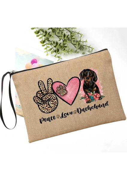 Q06237-A012BR-S Stili Basit Dachshund Aşk Moda Fermuar Kozmetik Çantası Köpek Anne Hayat Makyaj Tuvalet Çantası Ruj Maskara Organizatör Çanta Seyahat Çantası (Yurt Dışından)