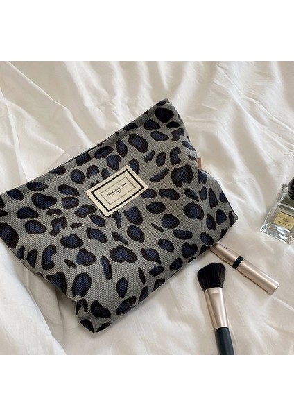 E Stili Kadife Retro Leopar Baskı Kozmetik Çantası Yıkama Çantası Kadın Seyahat Kozmetik Çantası Güzellik Saklama Kutuları Makyaj Organizatör El Çantası (Yurt Dışından)