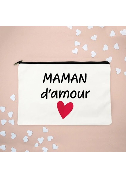 W00539-TBWH-D Stili Maman D'amour Aşk Anne Baskılı Kadın Makyaj Çantası Sonsuza Kadar Sevgi Dolu Anne Pamuk Kılıfı Depolama Organizatör Anne Için Noel Hediyesi (Yurt Dışından)