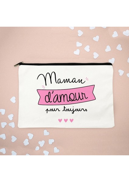 W00539-TBWH-D Stili Maman D'amour Aşk Anne Baskılı Kadın Makyaj Çantası Sonsuza Kadar Sevgi Dolu Anne Pamuk Kılıfı Depolama Organizatör Anne Için Noel Hediyesi (Yurt Dışından)