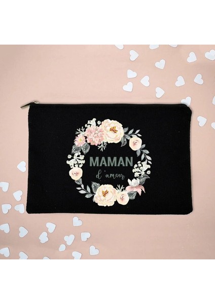 W00544-TBBK-D Stili Maman D'amour Aşk Anne Baskılı Kadın Makyaj Çantası Sonsuza Kadar Sevgi Dolu Anne Pamuk Kılıfı Depolama Organizatör Anne Için Noel Hediyesi (Yurt Dışından)