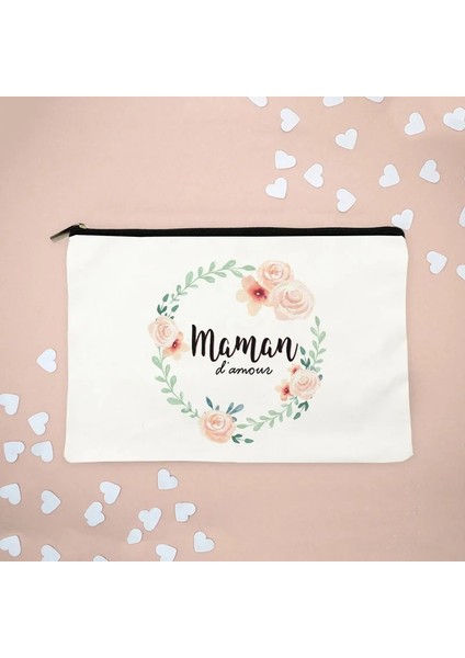 W00544-TBBK-D Stili Maman D'amour Aşk Anne Baskılı Kadın Makyaj Çantası Sonsuza Kadar Sevgi Dolu Anne Pamuk Kılıfı Depolama Organizatör Anne Için Noel Hediyesi (Yurt Dışından)