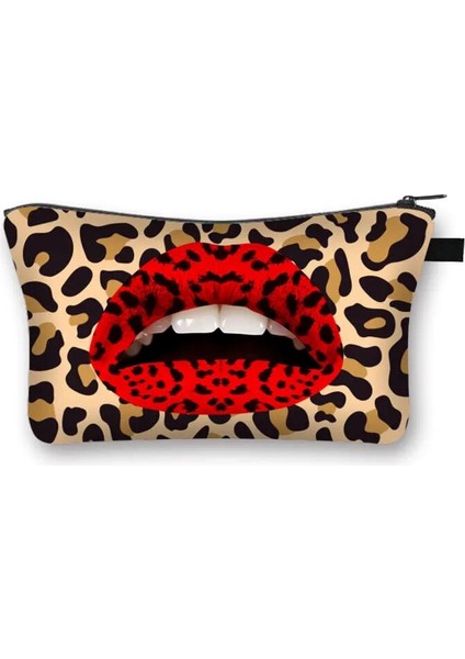 SHZBLELIPSCW17 Stili Gül Leopar Dudaklar Kozmetik Durumda Kadın Moda Makyaj Çantası Bayanlar Tuvalet Çantası Ruj Organizatör Fermuar Kılıfı Kadın Makyaj Çantaları (Yurt Dışından)