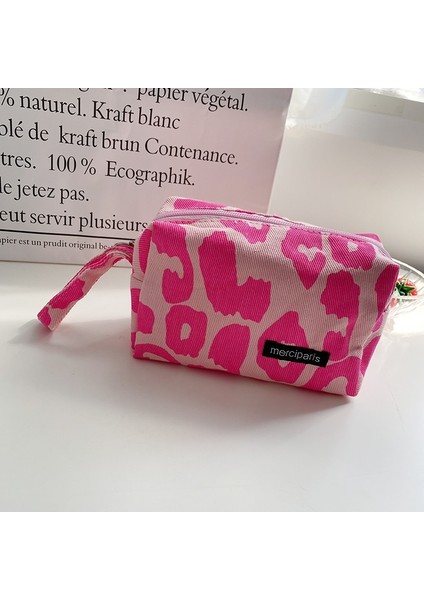 Büyük Pembe Leopar Stili Japon Tarzı Ekose Kozmetik Çantası Kadın Kanvas Çanta Çanta Organizatör Kalem Çantaları Ruj Çanta Makyaj Çantası Kadın Leopar Çanta (Yurt Dışından)