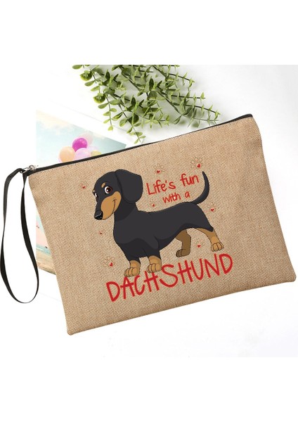Q06234-A012BR-S Stili Basit Dachshund Aşk Moda Fermuar Kozmetik Çantası Köpek Anne Hayat Makyaj Tuvalet Çantası Ruj Maskara Organizatör Çanta Seyahat Çantası (Yurt Dışından)