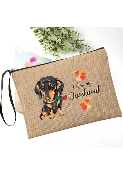 Q06233-A012BR-S Stili Basit Dachshund Aşk Moda Fermuar Kozmetik Çantası Köpek Anne Hayat Makyaj Tuvalet Çantası Ruj Maskara Organizatör Çanta Seyahat Çantası (Yurt Dışından)