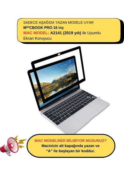 Ekran Koruyucu Macbook Pro 16inç A2141 (2019 yılı) ile Uyumlu Çerçeveli Anti Glare