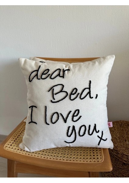 Galia Tasarım Dear Bed I Love You Yıkanmış Keten Punch Kırlent Yastık Kılıfı