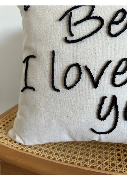 Galia Tasarım Dear Bed I Love You Yıkanmış Keten Punch Kırlent Yastık Kılıfı