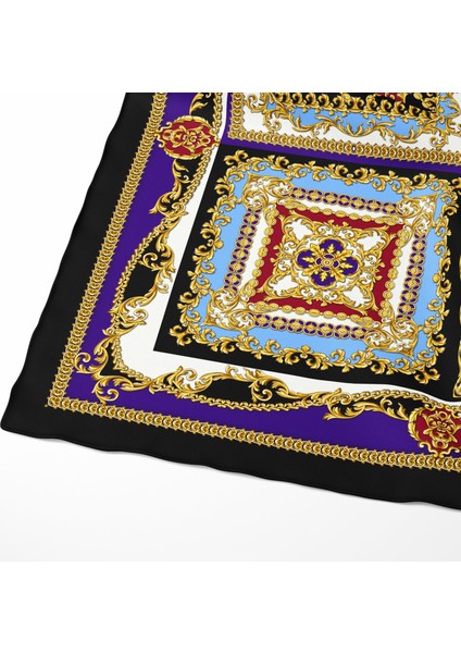 Ipek Twill Dörtlü Barok Desen Kırmızı Kadın Eşarp