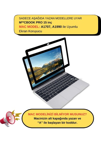 Ekran Koruyucu Laptop Macbook Pro 15inç A1707 A1990 ile Uyumlu Çerçeveli Anti Glare