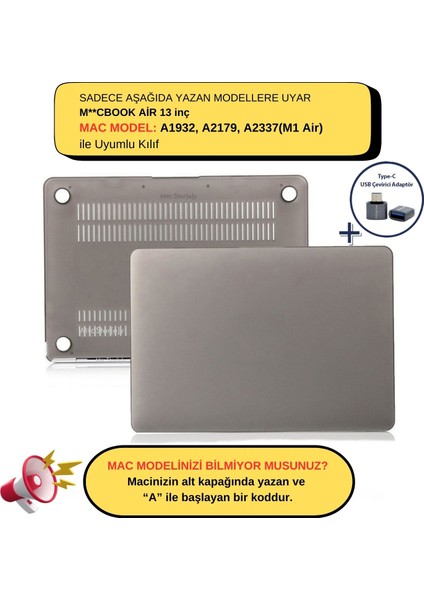 Macbook Air M1 Kılıf 13 inç A1932 A2179 A2337 ile Uyumlu Mat