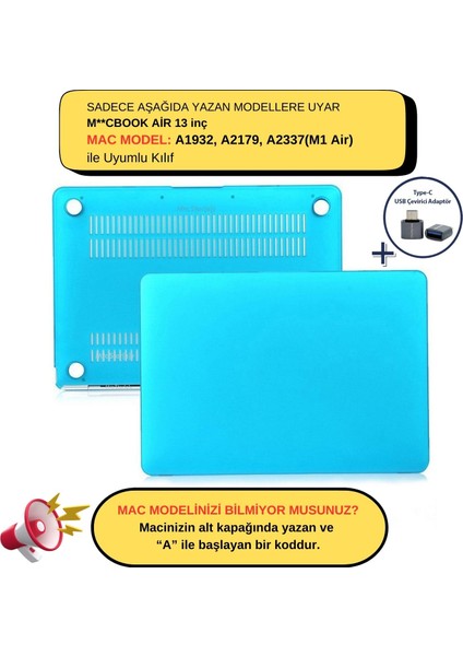 Macbook Air M1 Kılıf 13 inç A1932 A2179 A2337 ile Uyumlu Mat