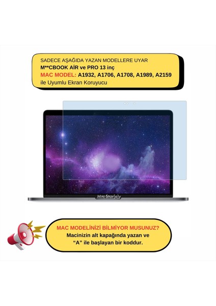 Macbook Air Pro Ekran Koruyucu A1706 A1708 A1989 A2159 A1932 ile Uyumlu Anti Blue Ray