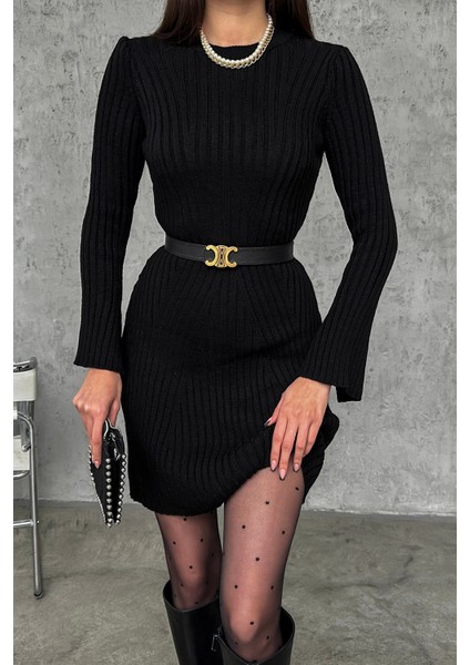 Standart Bedenli Fitilli Pamuklu Triko Süper Mini Elbise