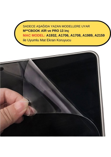 Macbook Air Pro Ekran Koruyucu A1708 A1706 A1989 A2159 A1932 ile Uyumlu Mat