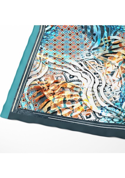 Ipek Twill Baklavalı Leopar Turkuaz Kadın Eşarp