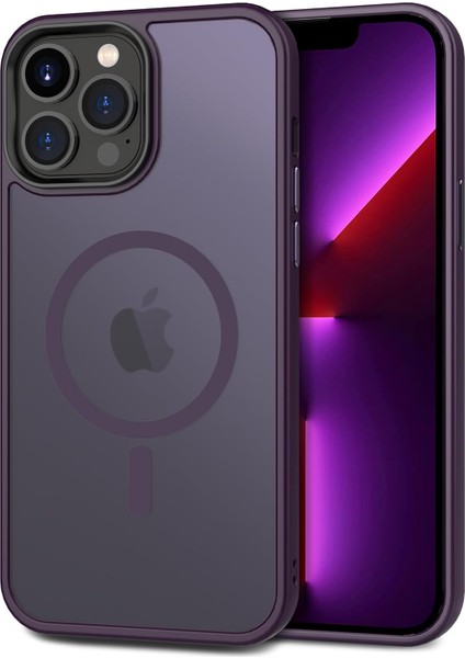 Apple iPhone 13 Pro Max Kılıf Mat Magsafe Wireless Şarj Destekli Mor