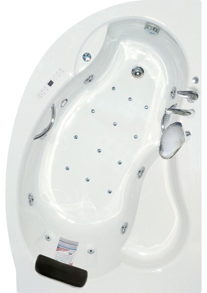 Queen Oturmalı Yarı Oval Jakuzi 150x100x70, h55 Romantic Hidromasaj Sistemli Küvet (Gövde + Metal ayak + Ön panel)
