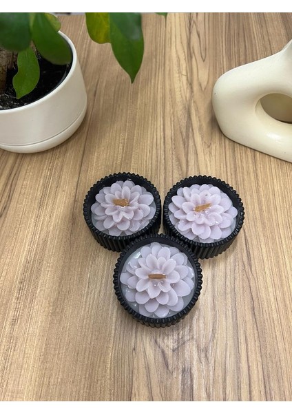 3'lü Özel Tasarım El Yapımı Lotus Çicekli Mum Handmade Vanilya Kokulu