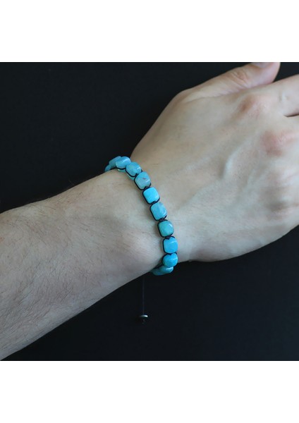 Makrome Örgülü Sıralı Küp Kesim Mavi Akik Doğaltaş Bileklik fiyatları