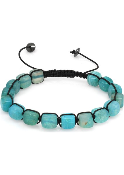 Makrome Örgülü Sıralı Küp Kesim Mavi Akik Doğaltaş Bileklik modelleri