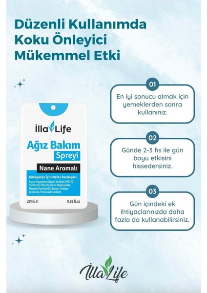 Illa Life Cep Boyu Ultra Ince Ağız Kokusu Önleyici Sprey Nane Aromalı Kolay Taşınabilir Mini Cep Spreyi 20 Ml