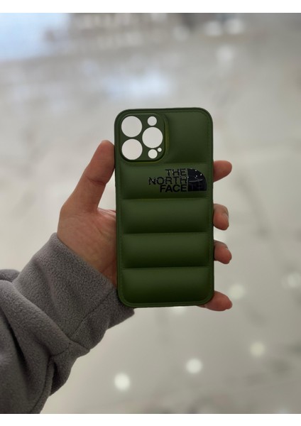 Apple iPhone 13 Pro Max Uyumlu Şişme Puffer Silikon Kılıf The North Face Baskılı