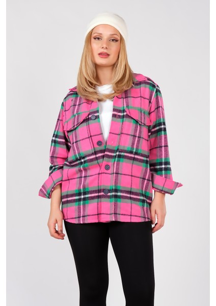 Kadın Çift Cep Kareli Oduncu Gömlek Fuşya fiyatları