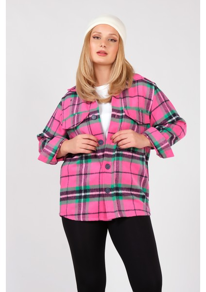 Kadın Çift Cep Kareli Oduncu Gömlek Fuşya fırsatları