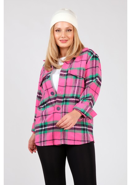 Kadın Çift Cep Kareli Oduncu Gömlek Fuşya indirimleri