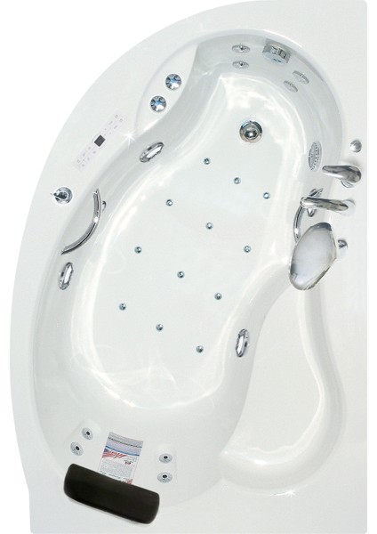 Queen Oturmalı Yarı Oval Jakuzi 150x100x70, h55 Comfort Hidromasaj Sistemli Küvet (Gövde + Metal ayak + Ön panel)