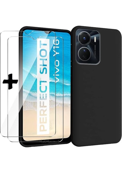 Vivo Y16 Kılıf Silikon + 9h Tempereli Nano Cam 2'li Set Ekran Camı