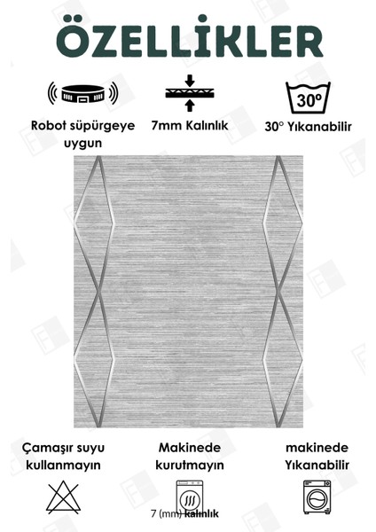 Kesme Yolluk Makinede Yıkanabilir Kaymaz Taban Leke Tutmaz Mutfak Halısı Salon Yolluk Gri Gümüş fiyatları