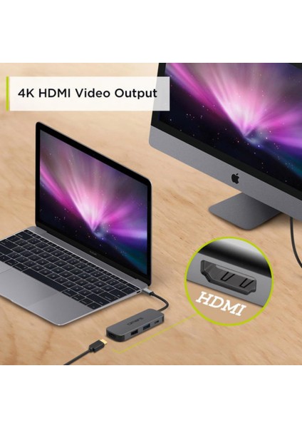 4 Port Usb-C Hub 4K HDMI Video Transferi USB 3.1 Pd Usb-A ve Type-C Hub Çoklayıcı Adaptör