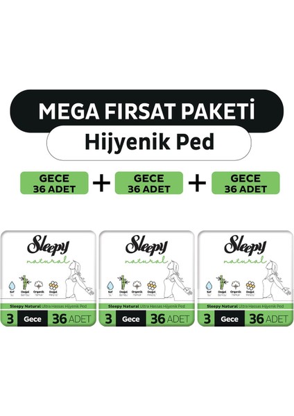 Natural Ultra Hassas Hijyenik Ped Mega Fırsat Paketi Gece 108 Adet