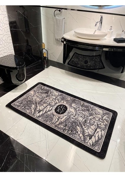 Tekli Çiçek Desenli Parsley Model Lateks Taban Banyo Paspas 60x100