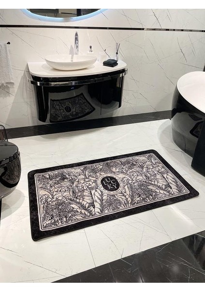 Tekli Çiçek Desenli Parsley Model Lateks Taban Banyo Paspas 60x100