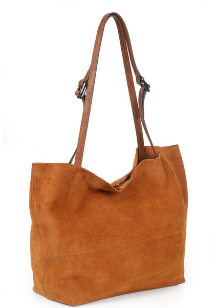 Süet Deri Çift Saplı Geniş Kadın Omuz Çantası YC012035HSD fırsatları