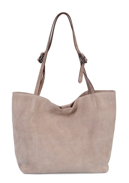 Süet Deri Çift Saplı Geniş Kadın Omuz Çantası YC012035HSD