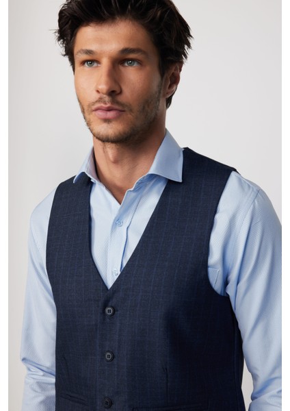 Slim Fit Dar Kesim Fleto Cep 4 Mevsim Çizgili Lacivert Erkek Yelek fiyatları